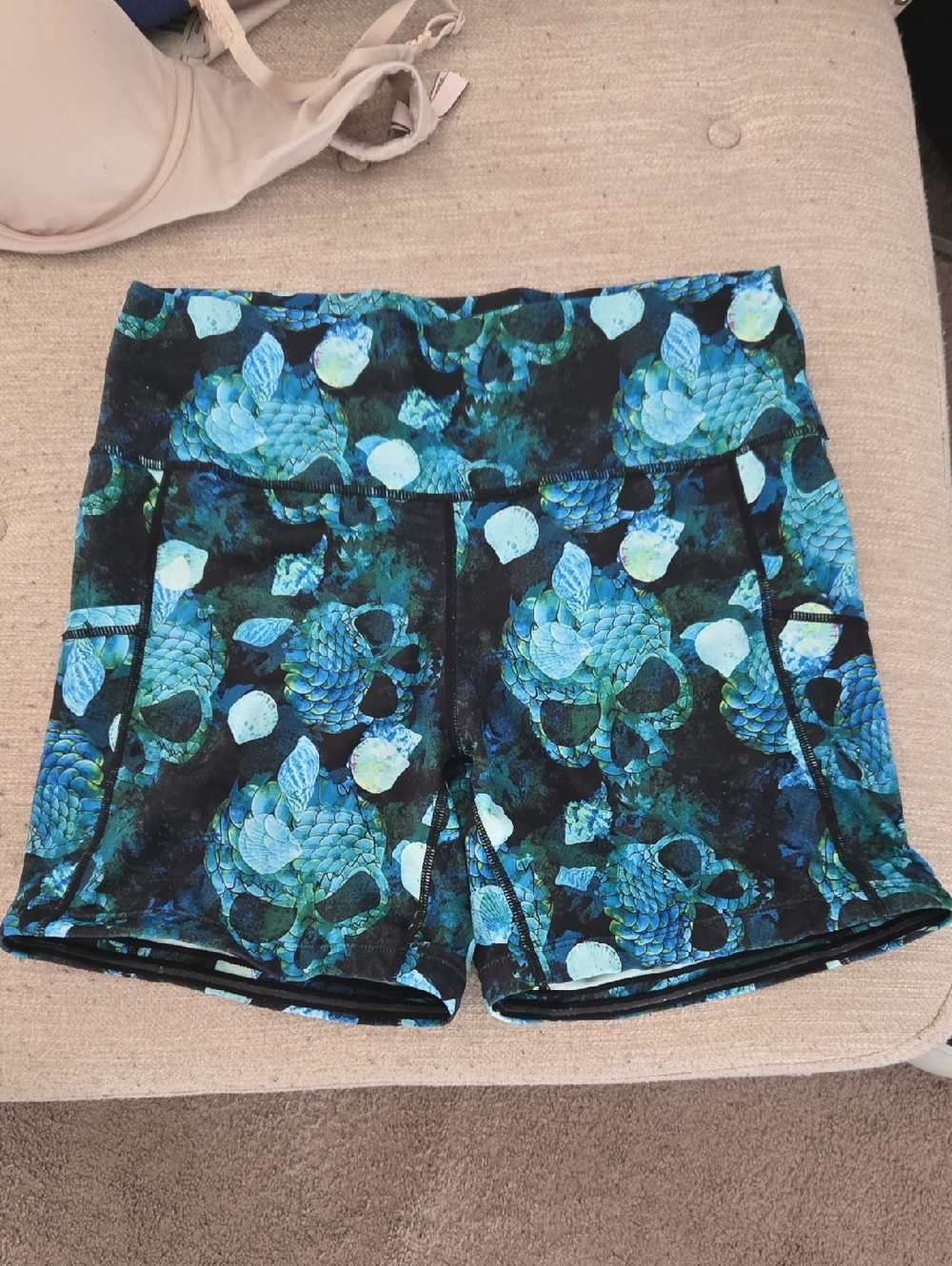 Women’s Blue Floral-Skull Print Active Shorts